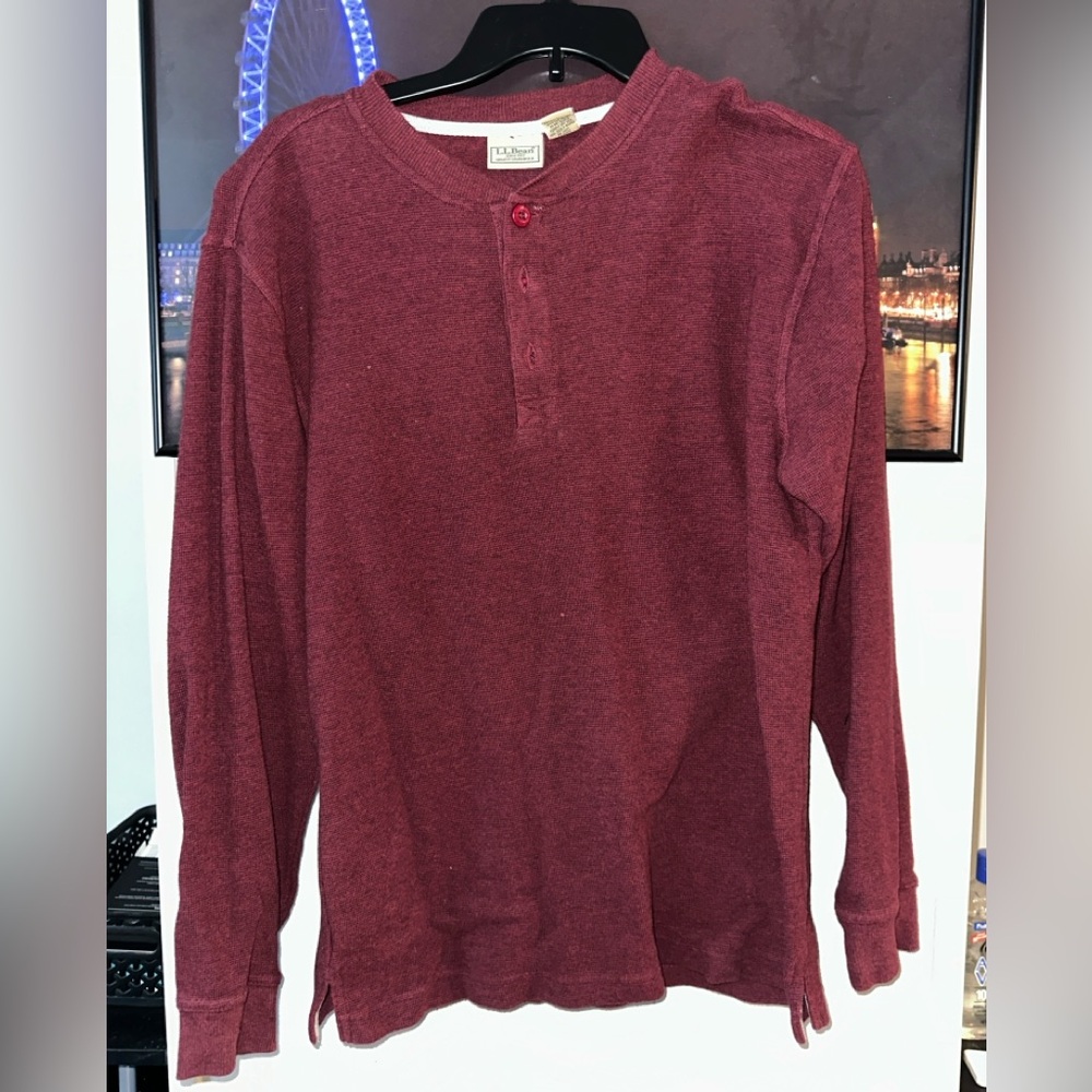 L.L. Bean Burgundy Long Sleeve Henley